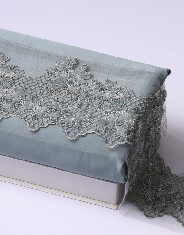 Beaded Border Lace - (Blueish Grey)